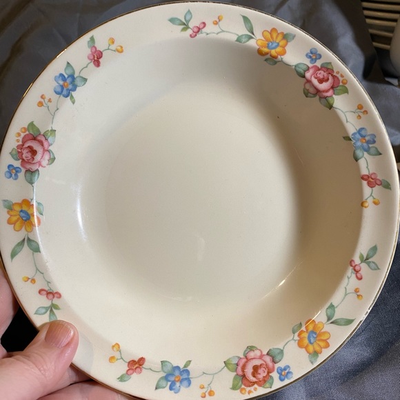 Taylor Smith Taylor USA 8” Pair of Floral Shallow Bowl Fruit Bowls Dessert TST3 - Picture 3 of 8